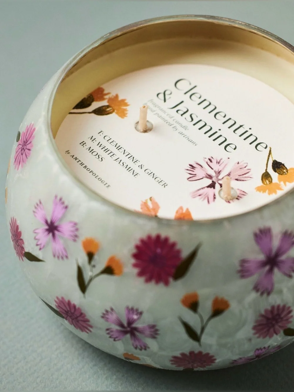 Anthropologie Mari fruity clementine and jasmine glass candle, NEW!